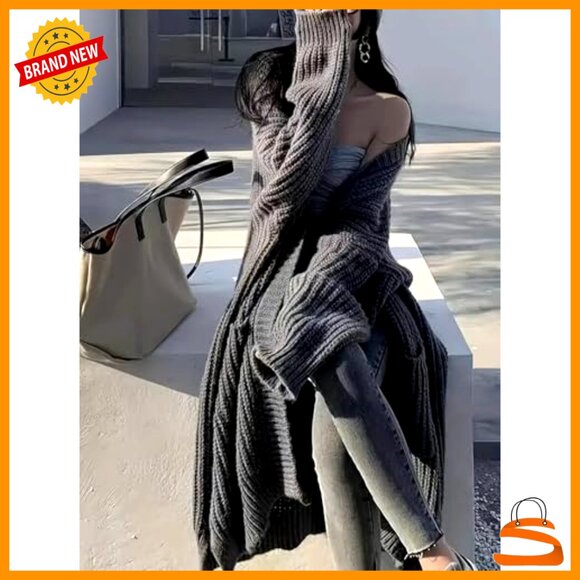 Oversized Chunky Cable Knit Long Cardigan Duster Open Front Cozy Winter - Picture 2 of 7